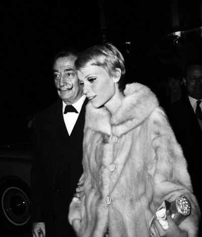 Salvador Dali and Mia Farrow at the Premiere of the film 
